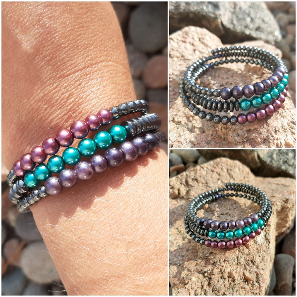 Hematite stacked memory wire bracelet